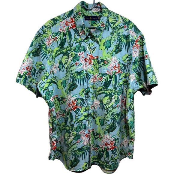 POLO Ralph Lauren Hawaiian Shirt XXL Short Sleeve Button Down Floral Camp - Picture 1 of 5